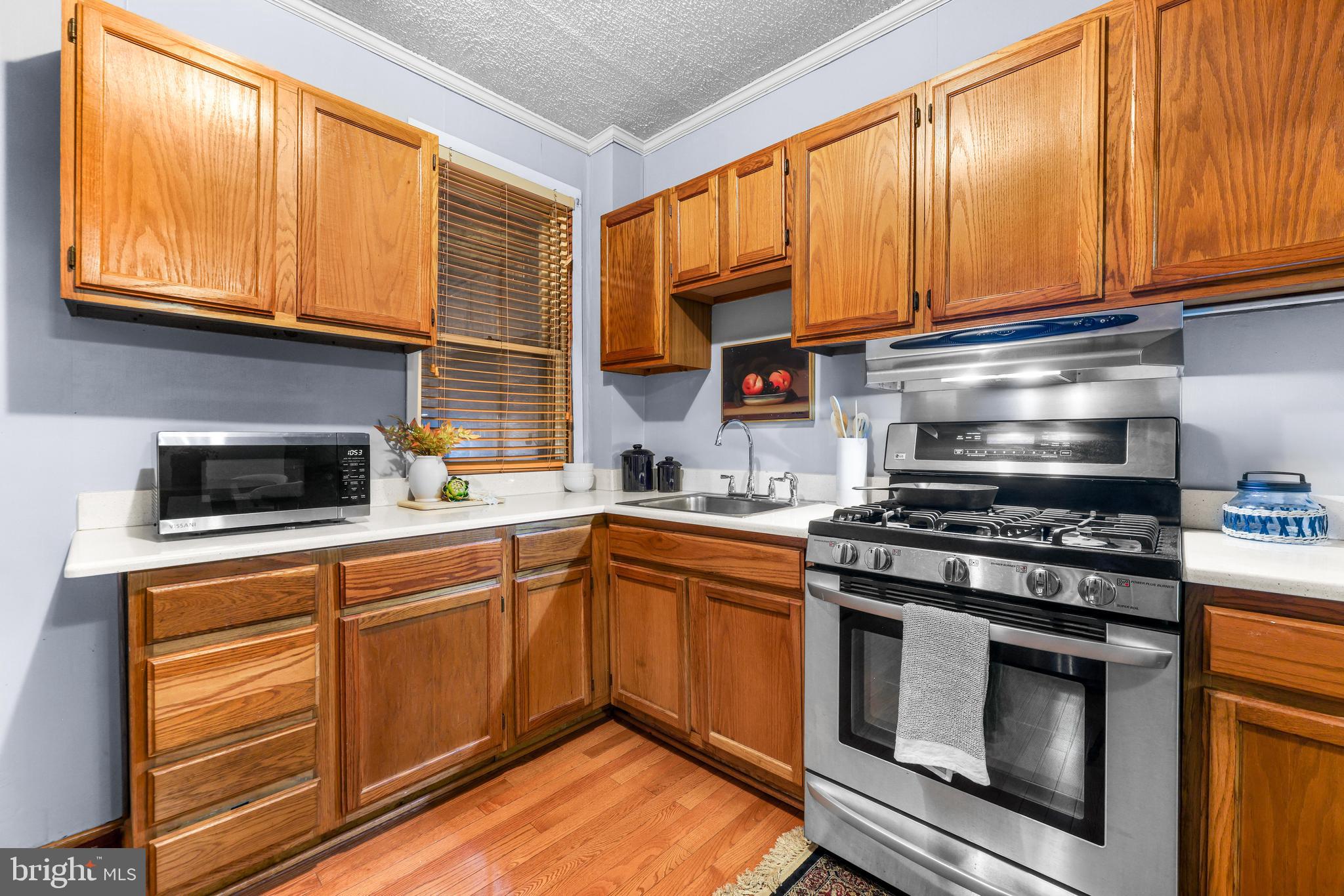 1113 South Robinson Street Baltimore, MD 21224 - Photo 13 of 38 a kitchen with stainless steel appliances granite countertop a stove a sink and a microwave