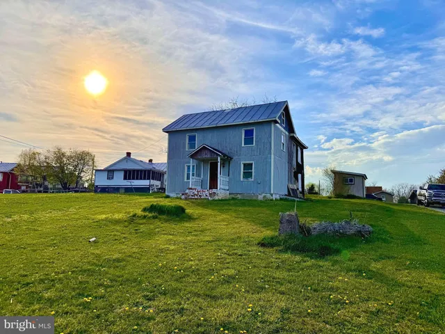 a view of a house with a big yard potted plants and large tree