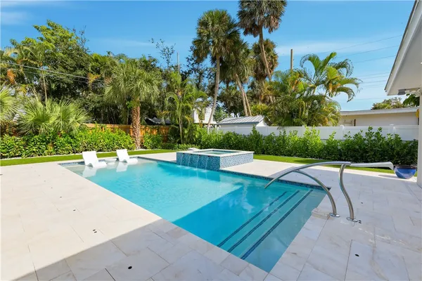 a view of a swimming pool with a yard