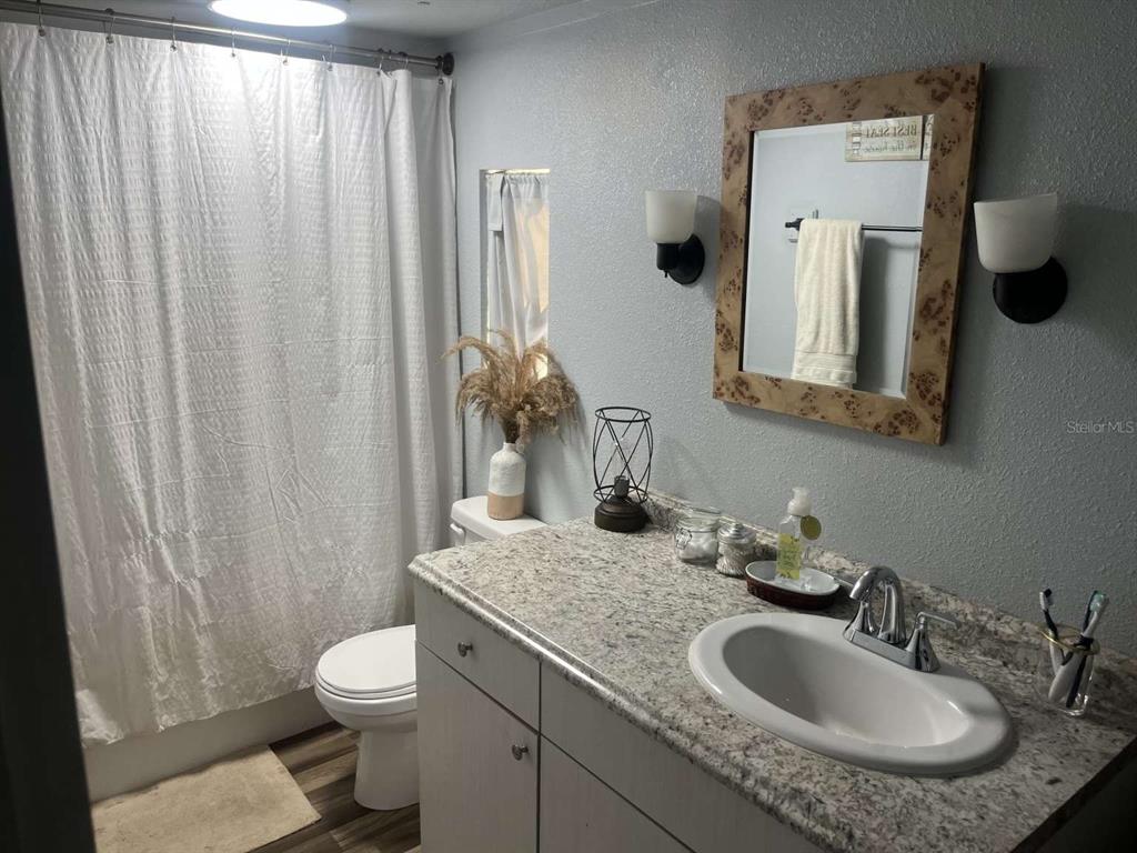 1511 Gaines Road Winter Haven, FL 33880 - Photo 4 of 20 a bathroom with a granite countertop sink and a mirror with toilet