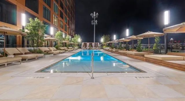 an outdoor space with patio lots of furniture