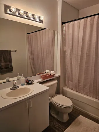a bathroom with a toilet a sink and a mirror