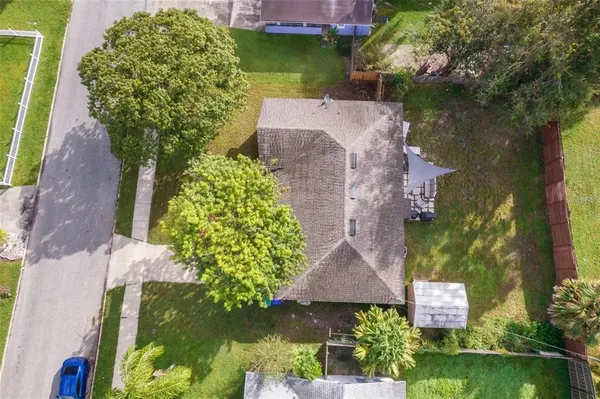 an aerial view of a house