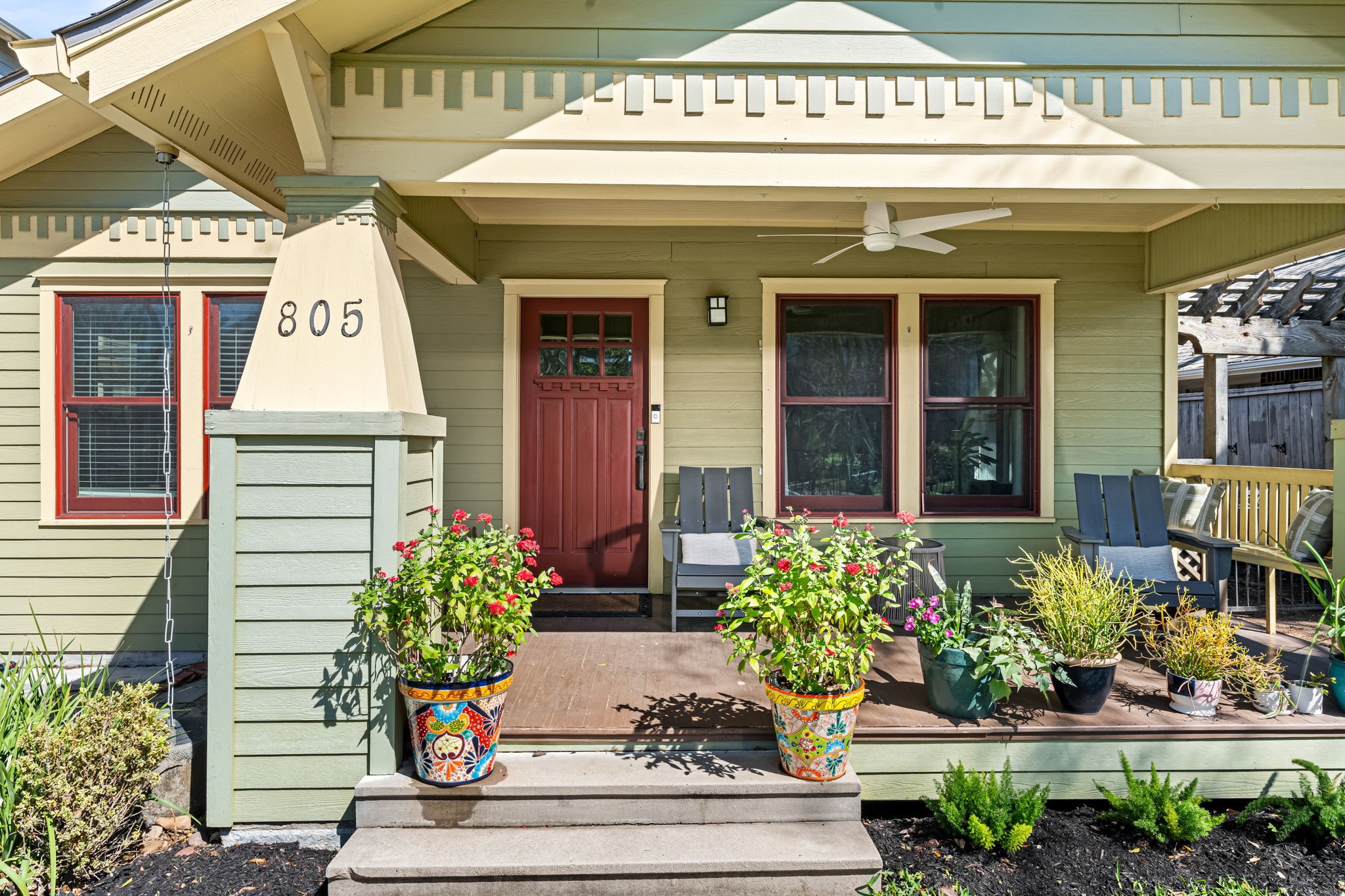 805 Ralfallen Street Houston, TX 77008 - Photo 3 of 32 A classic covered front porch welcomes you with timeless Craftsman charm, featuring tapered columns, detailed trim work, and warm wood decking.