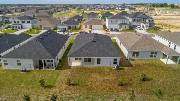 an aerial view of residential houses with swimming pool