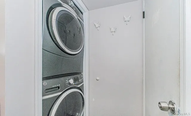a utility room with dryer and washer