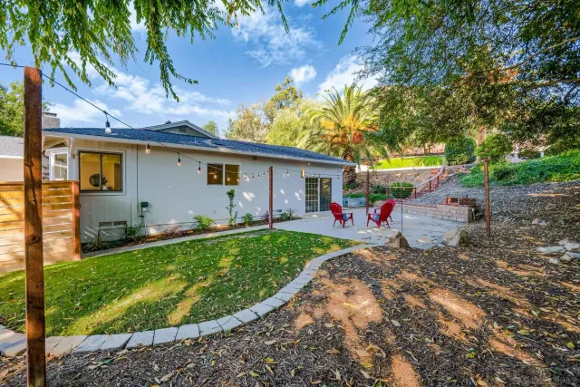 a view of a backyard with plants and garden