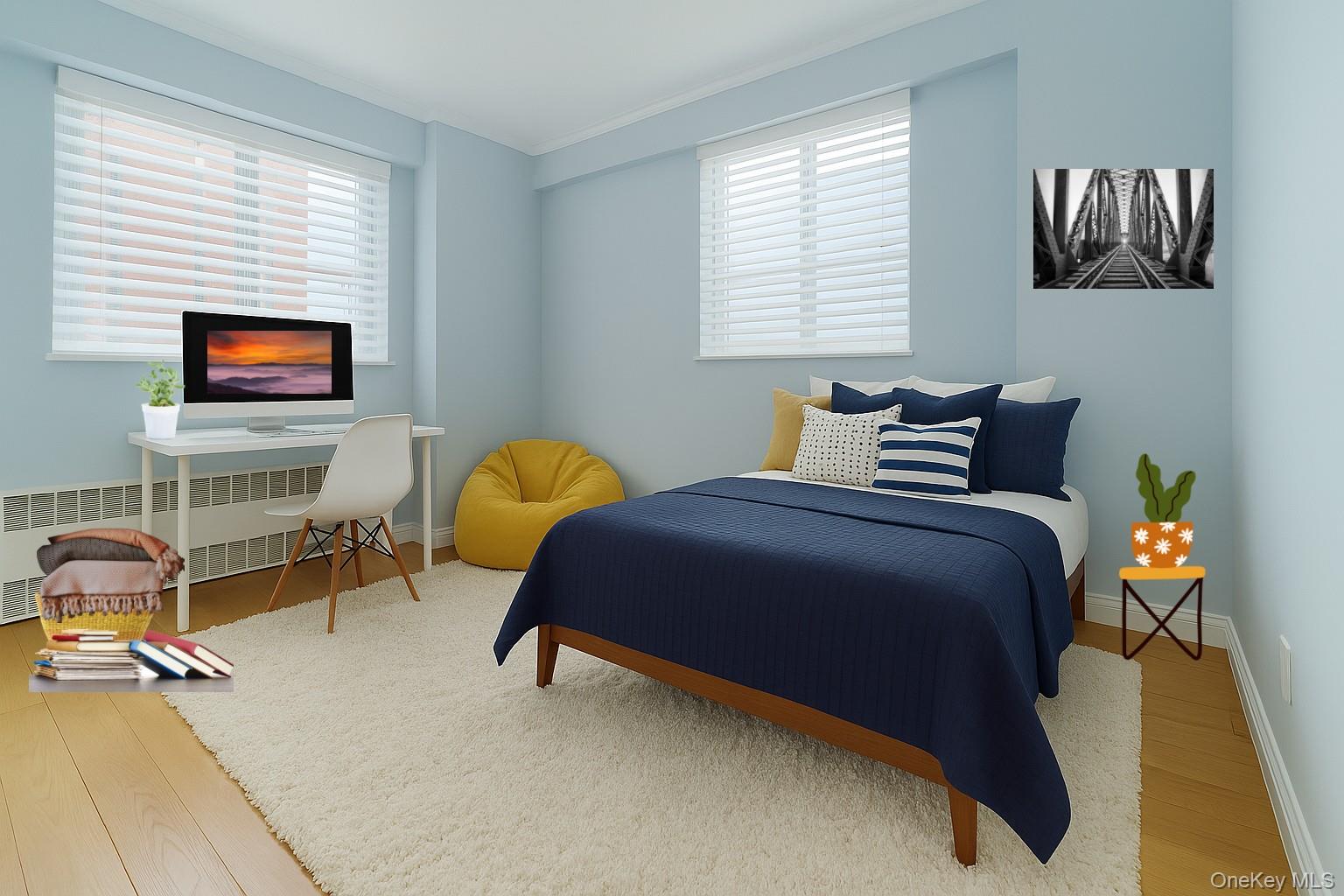 2727 Palisade Avenue, Unit 4H Bronx, NY 10463 - Photo 14 of 26 a bedroom with a bed and a flat screen tv