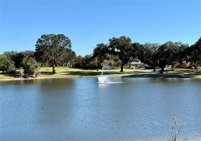 a view of a lake with houses in the background