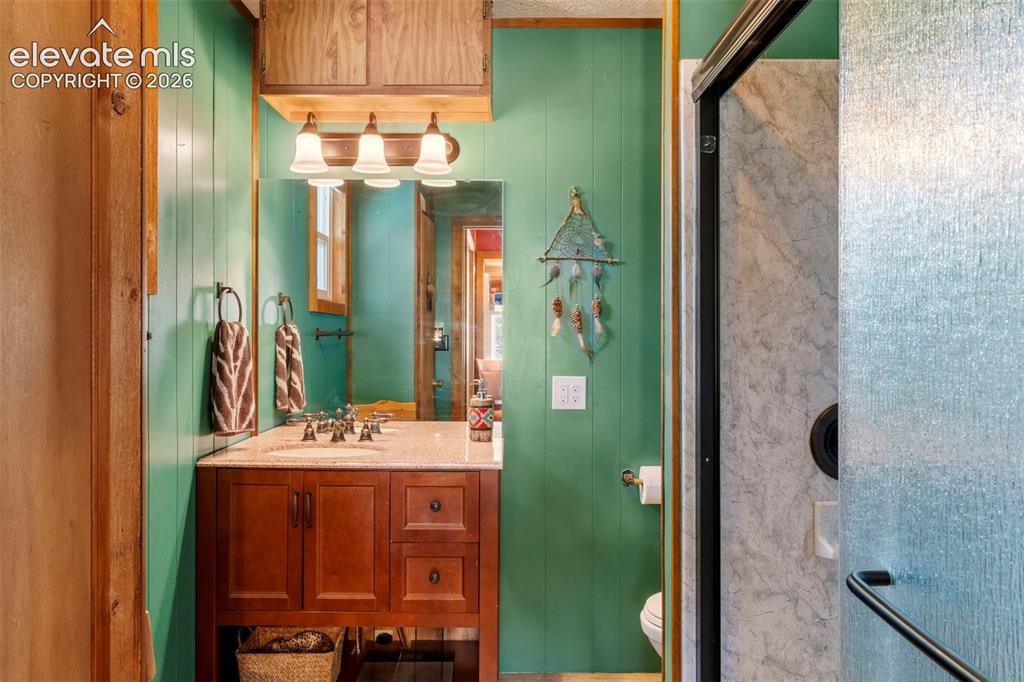 546 Pulver Road Lake George, CO 80827 - Photo 16 of 45 a bathroom with a sink a mirror and a shower
