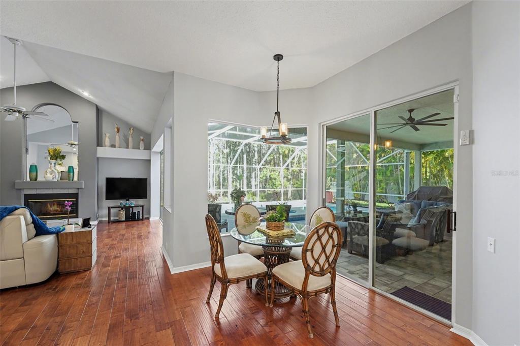 4491 Fallbrook Boulevard Palm Harbor, FL 34685 - Photo 11 of 46 a dining room with furniture a chandelier and wooden floor