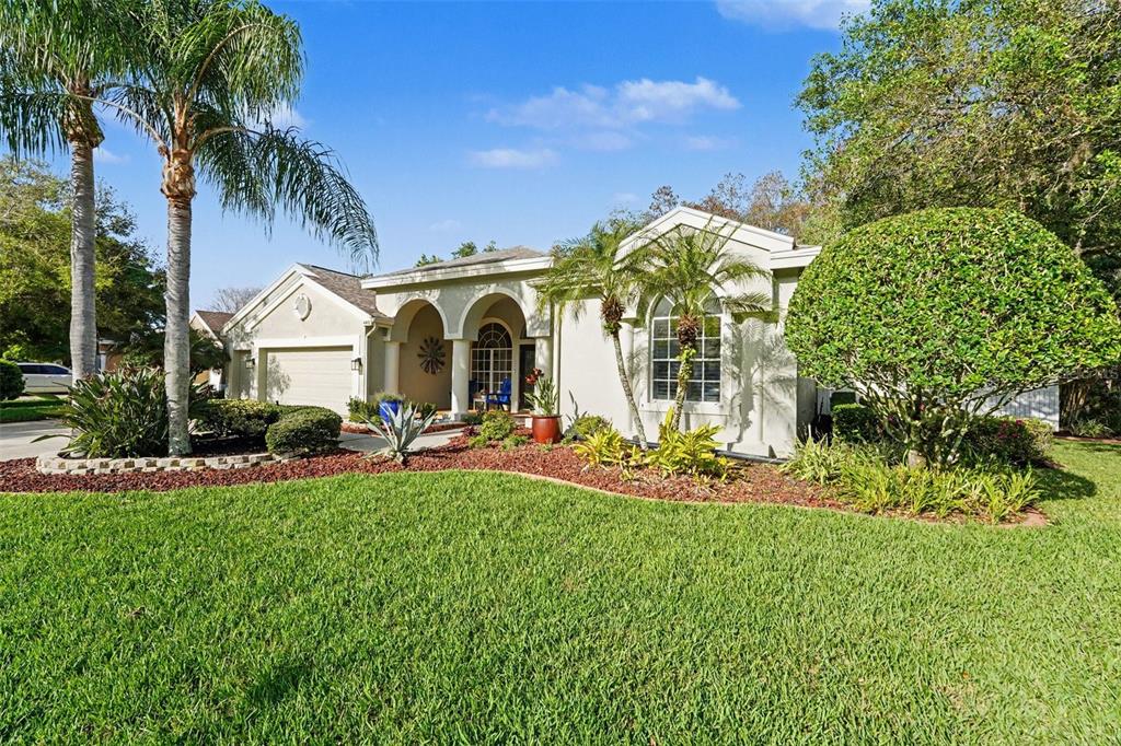 4491 Fallbrook Boulevard Palm Harbor, FL 34685 - Photo 35 of 46 a view of a white house with a big yard and potted plants