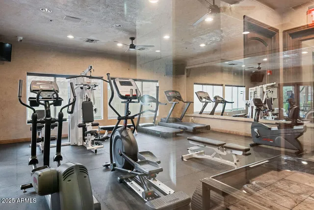 a view of a room with gym equipment