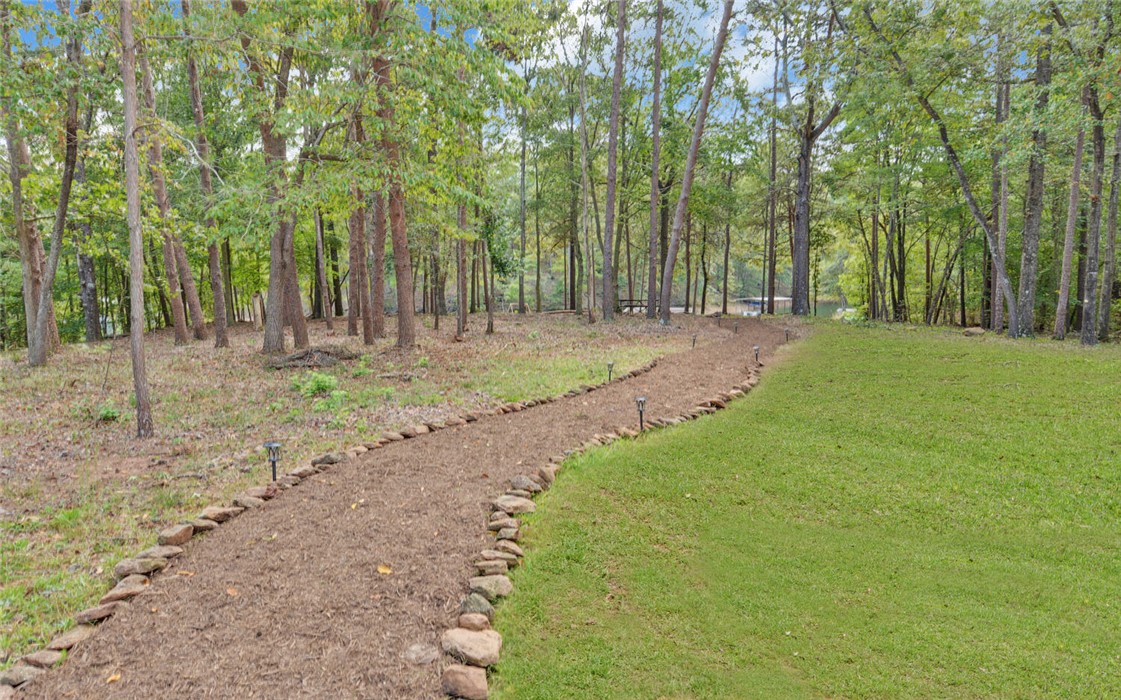 398 Hidden Point Road Hartwell, GA 30643 - Photo 34 of 46 A picturesque walking path leads through lush greenery to a serene waterfront.