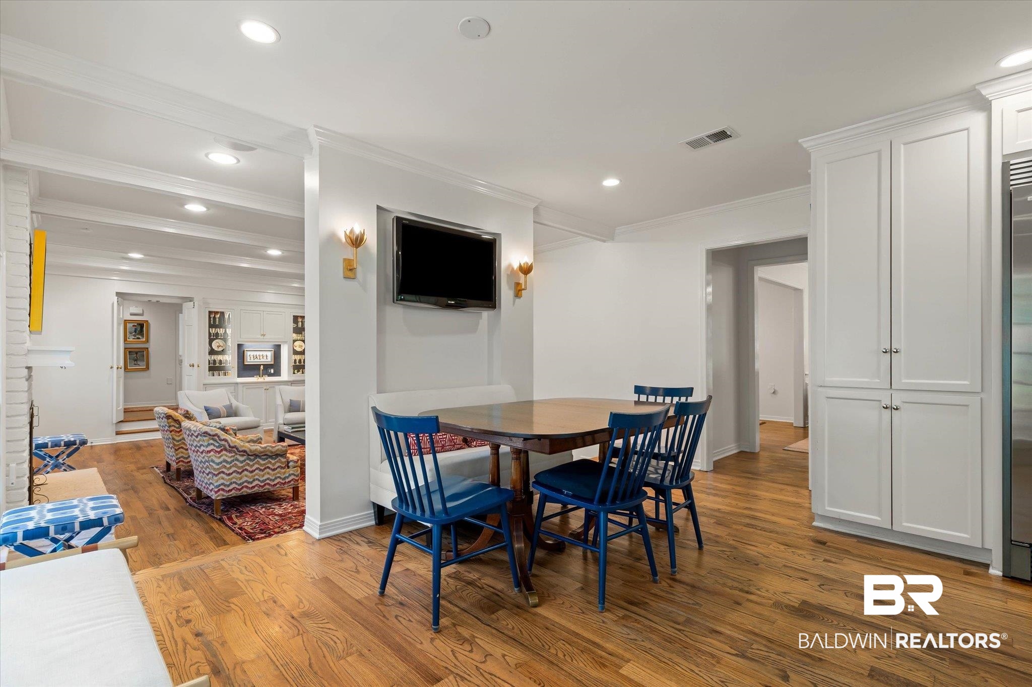 3612 Linden Lane Mobile, AL 36608 - Photo 17 of 42 Dining room with ornamental molding, wood finished floors, and recessed lighting