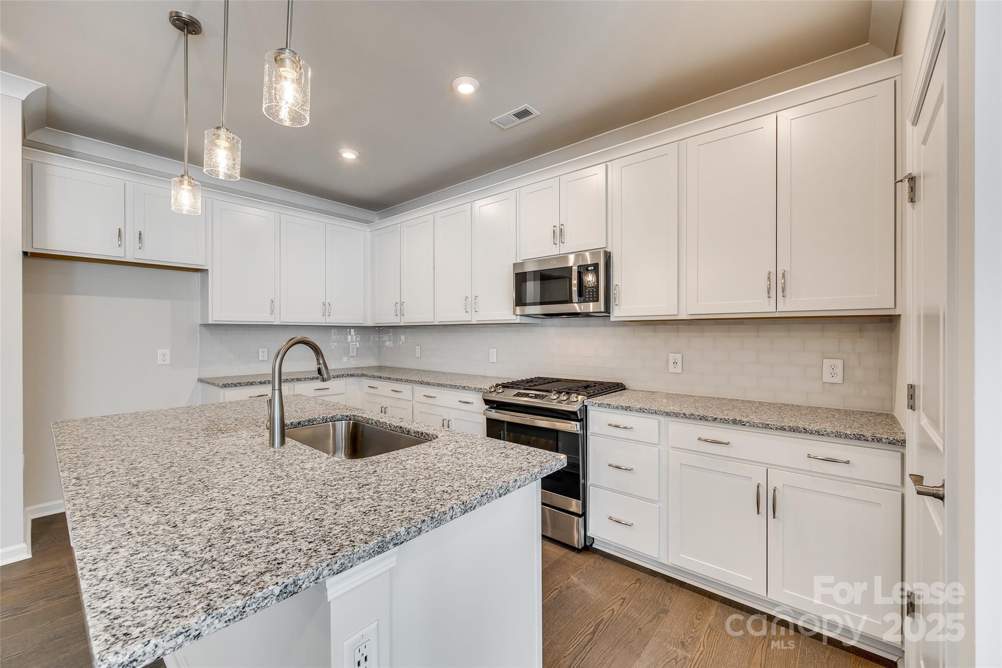 229 Brooks Springs Drive, Unit 34 Fort Mill, SC 29708 - Photo 9 of 31 a kitchen with granite countertop white cabinets white stainless steel appliances and a sink