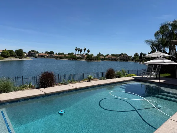 a view of a lake with outdoor space