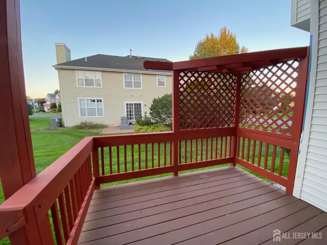 a view of a brick building from a balcony
