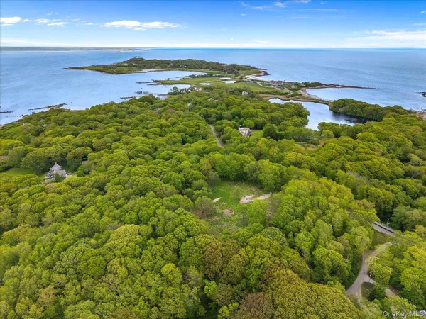 an aerial view of a houses with a yard and lake view