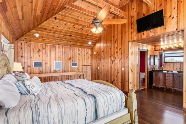 a view of a backyard with plants and trees
