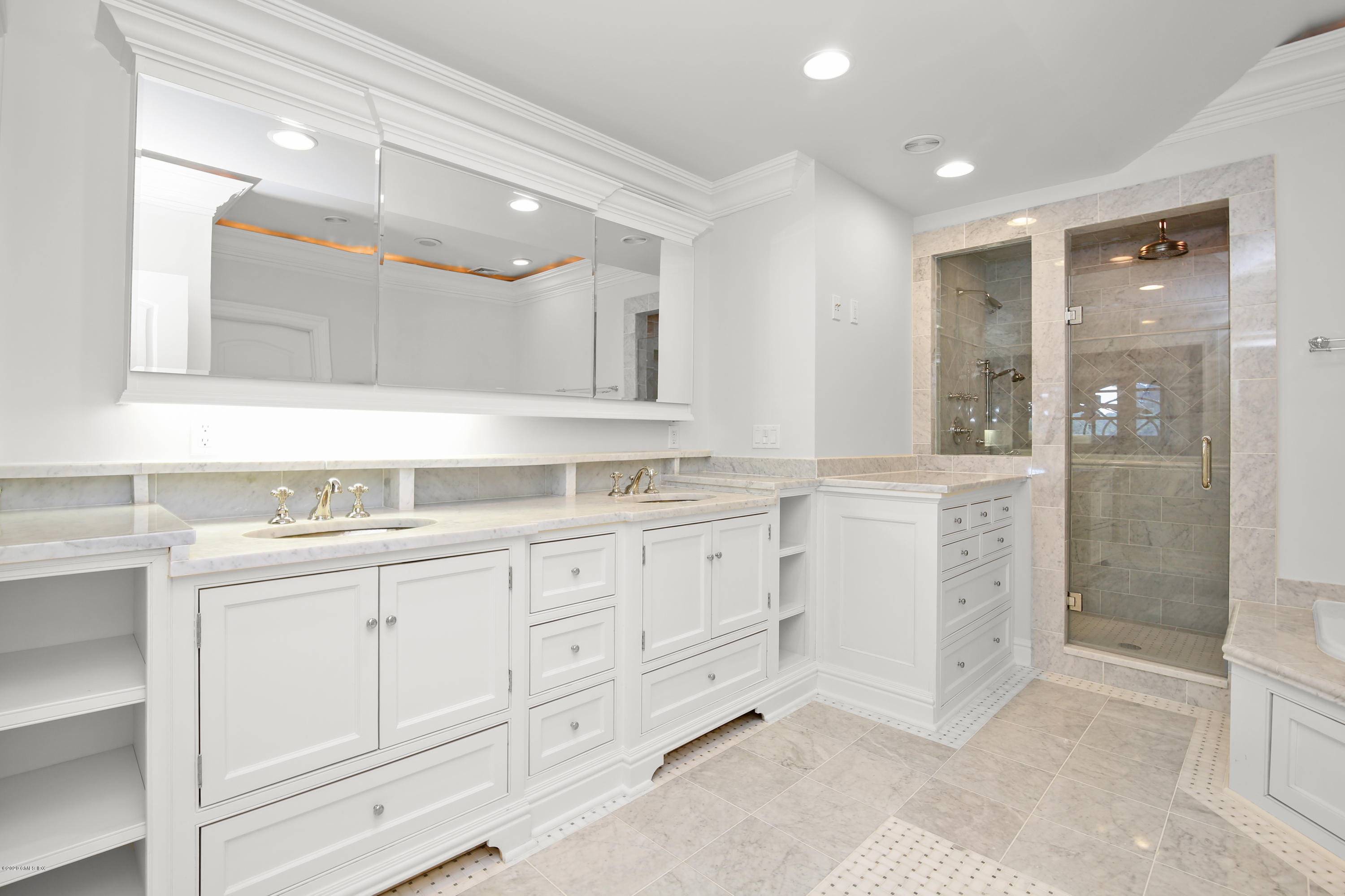 99 Valley Road, Unit E Cos Cob, CT 06807 - Photo 18 of 28 a bathroom with a granite countertop sink mirror and double