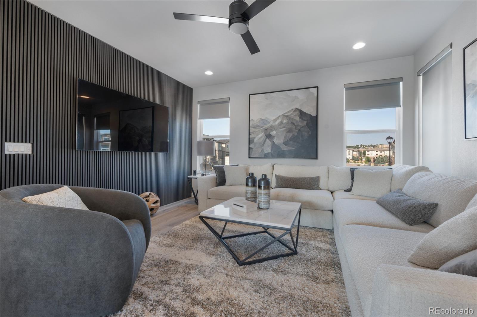 3563 Mission Bay Court Colorado Springs, CO 80922 - Photo 36 of 48 a living room with furniture and a flat screen tv