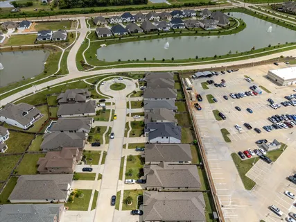 an aerial view of a highlighted house