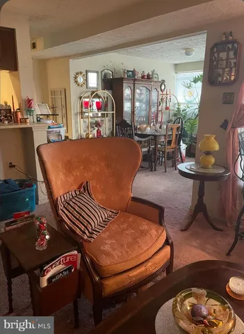 a living room with furniture a rug and a painting on the wall