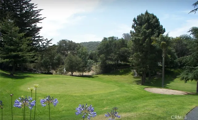 a view of a golf course with a garden
