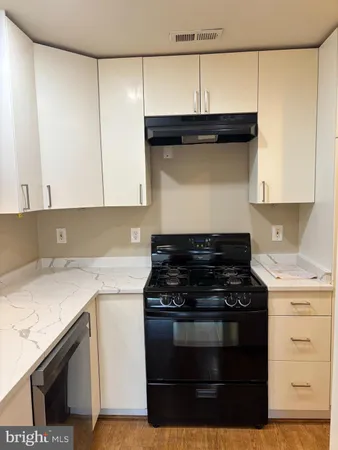 a kitchen with a stove and a cabinets