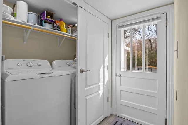 a utility room with dryer and washer