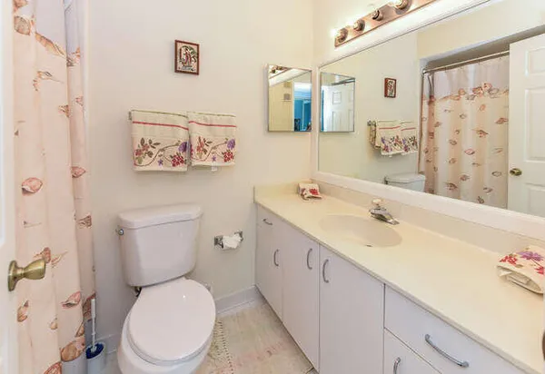 a bathroom with a bathtub and shower curtain