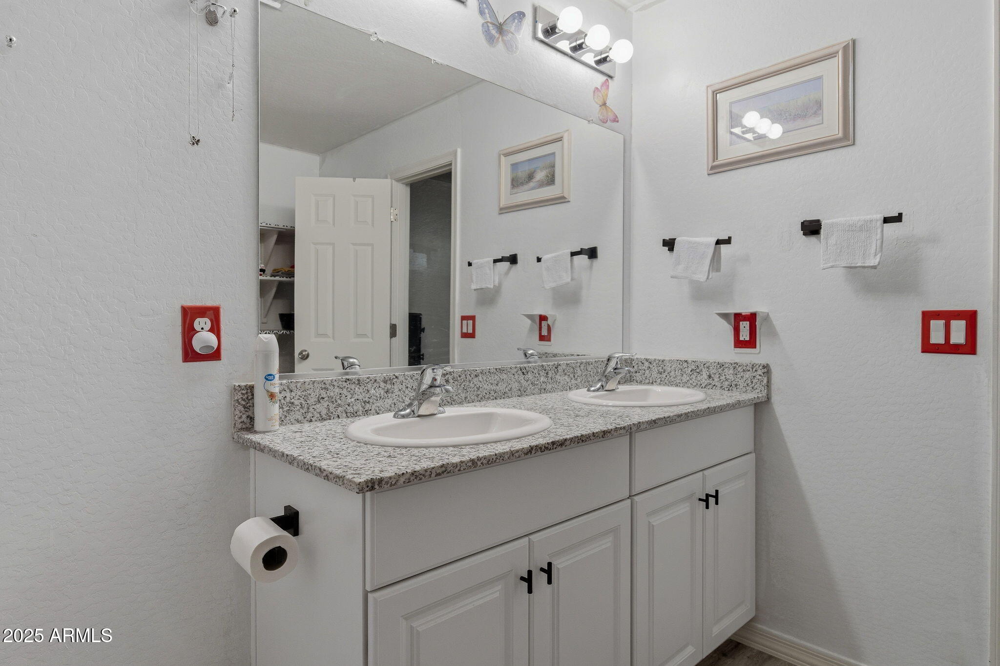 45433 West Sandhill Road Maricopa, AZ 85139 - Photo 26 of 32 a bathroom with a granite countertop sink and a mirror