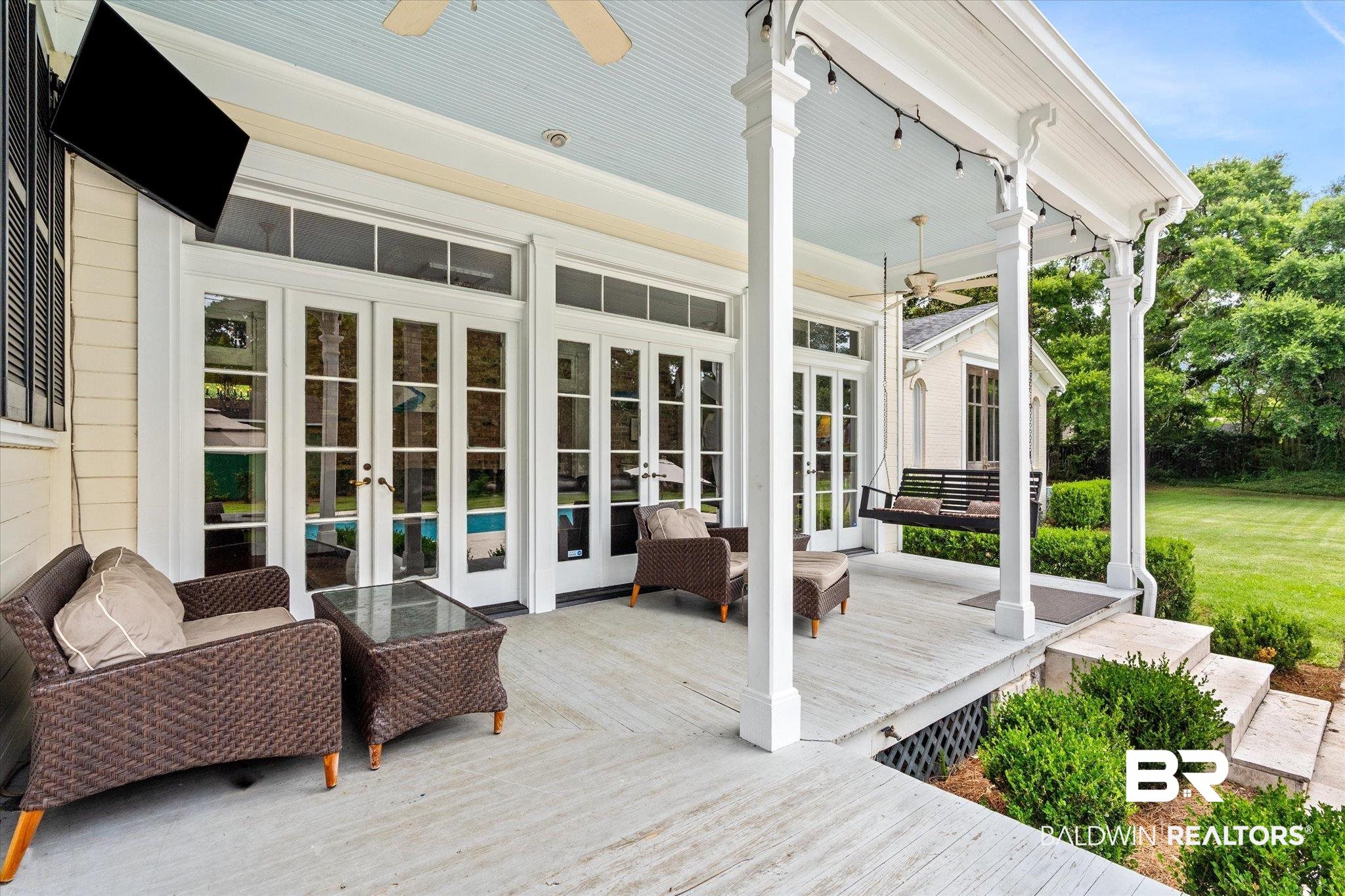 2205 Spring Hill Avenue Mobile, AL 36607 - Photo 36 of 59 Wooden terrace with a yard, french doors, and ceiling fan
