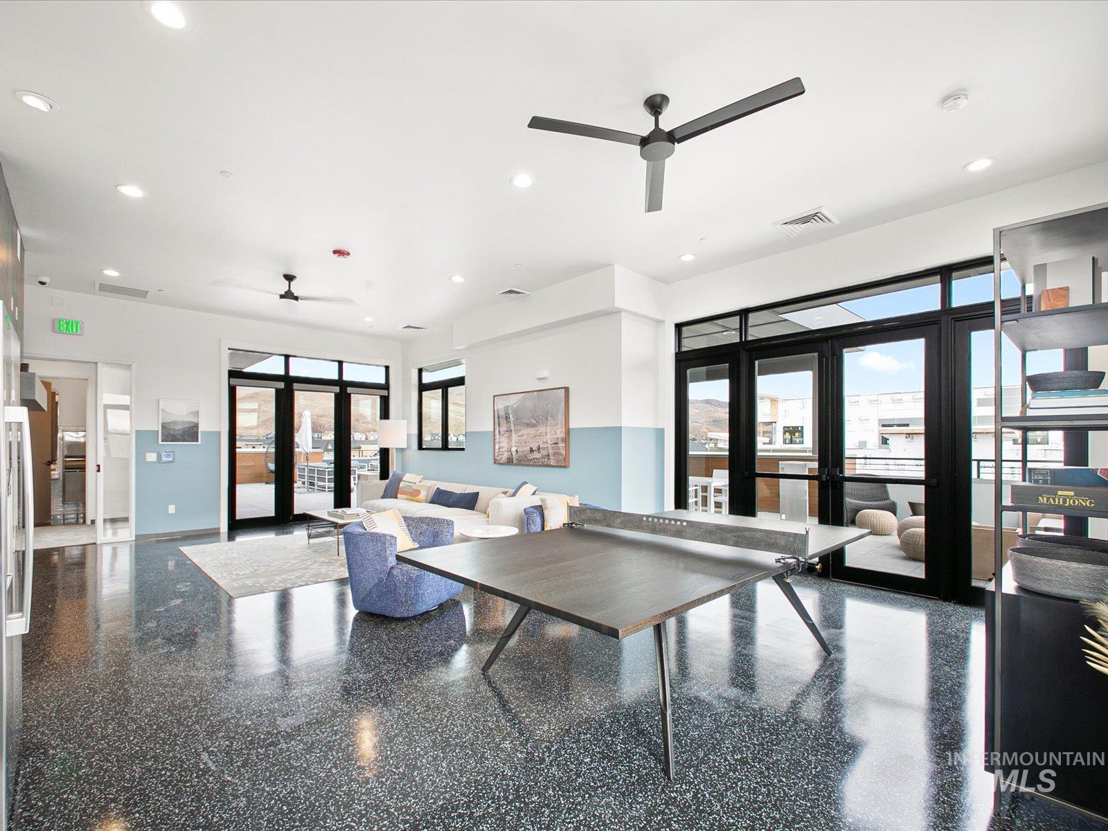 3850 East Haystack Street, Unit 302 Boise, ID 83716 - Photo 37 of 50 Playroom with french doors, ceiling fan, and recessed lighting