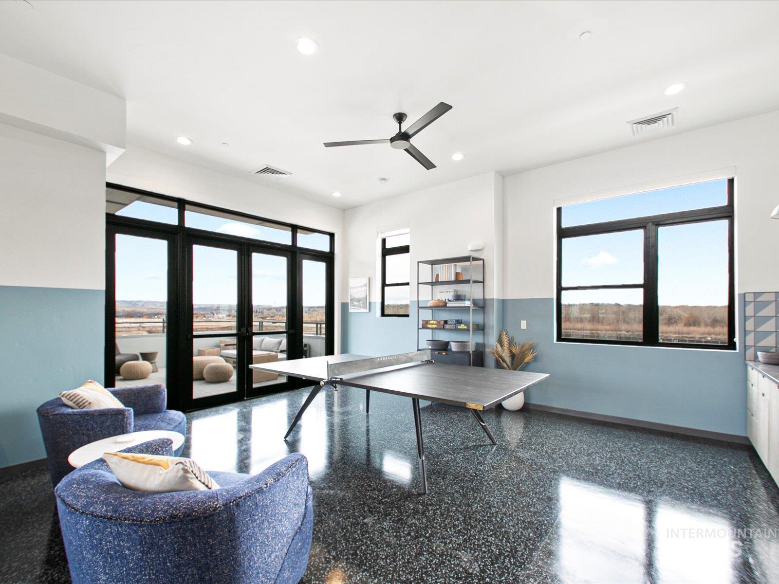 3850 East Haystack Street, Unit 302 Boise, ID 83716 - Photo 40 of 50 Recreation room with healthy amount of natural light, ceiling fan, and recessed lighting