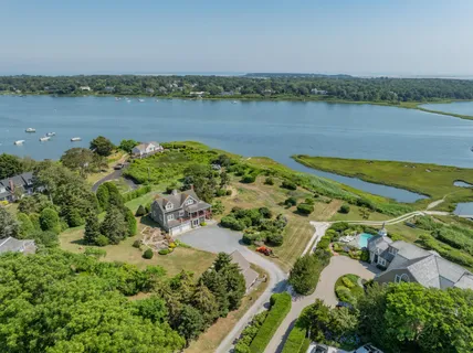a view of a lake with a city