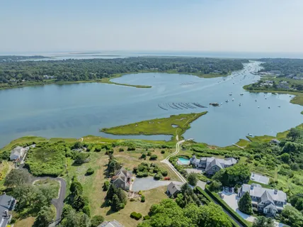 a view of a lake with a city