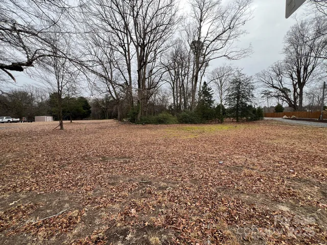a view of a field with trees in the background