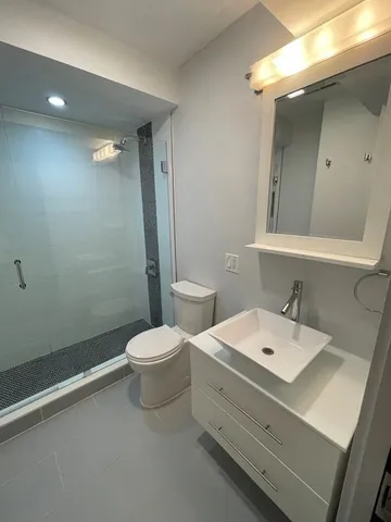 a bathroom with a toilet a sink and mirror