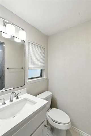 a bathroom with a sink a toilet and mirror