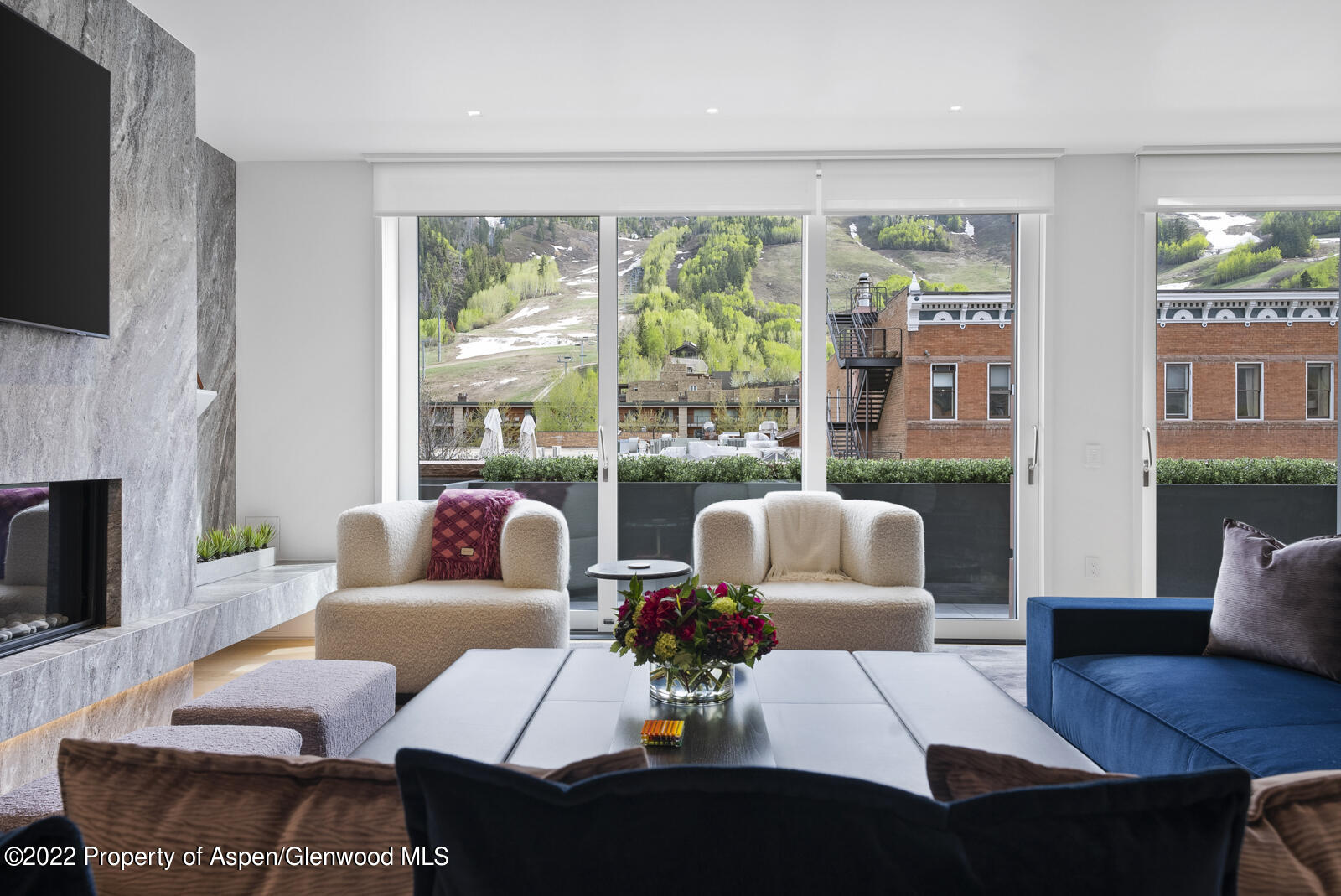 508 East Cooper Avenue, Unit 201 Aspen, CO 81611 - Photo 5 of 54 a living room with furniture fireplace and a flat screen tv