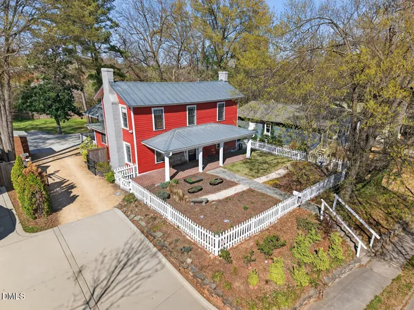 aerial view of a house with swimming pool