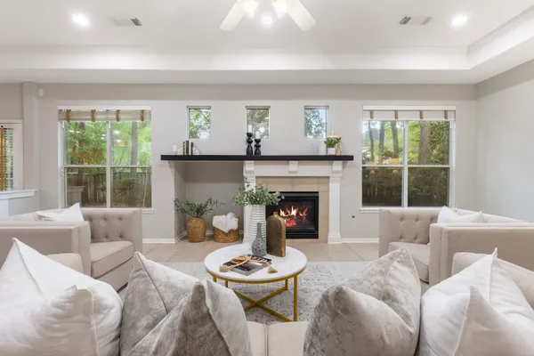 a view of an empty room with a window