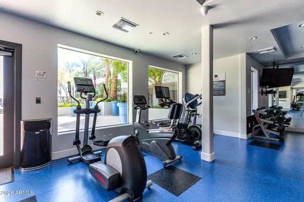 a view of a room with gym equipment