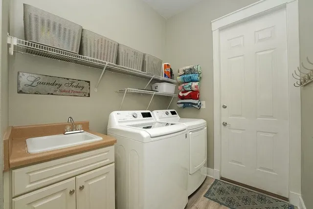 a view of a patio in backyard