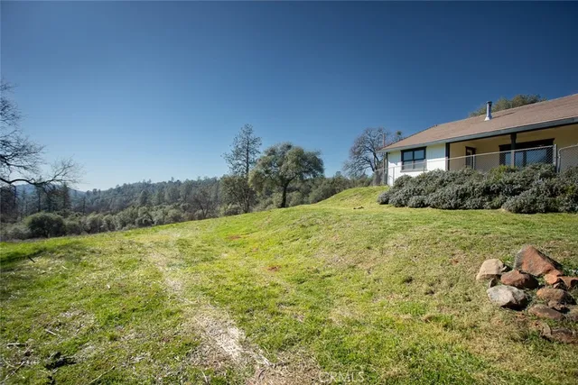 a view of backyard of house with green space