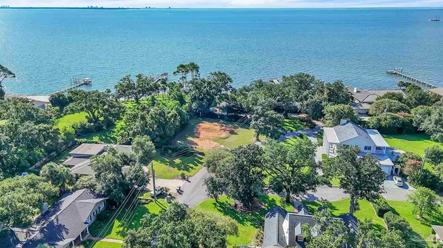 an aerial view of a houses with a yard