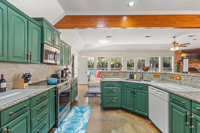 a kitchen with lots of counter top space