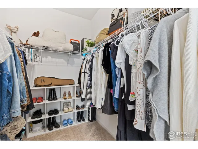 a view of walk in closet with clothes and shoes